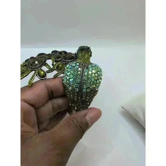 Peacock Design Rhinestone Silvertoned Clamper Cuff Bracelet Adjustable - Picture 6 of 12